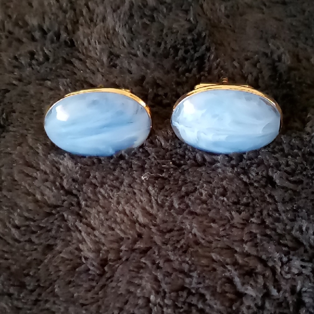 Cuff Links Retro Blue and Gold Men's Cuff Links